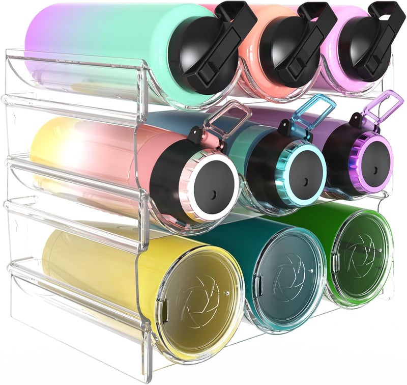 Benaep Wine Rack for Inside Cabinet,Wine Bottle Holder Clear Wine Storage Shelf Fridge Organizer - Stackable Water Bottle Organizer Pantry Kitchen Cup/Can/Mug Display Shelf Upgraded Thicken - Image 1
